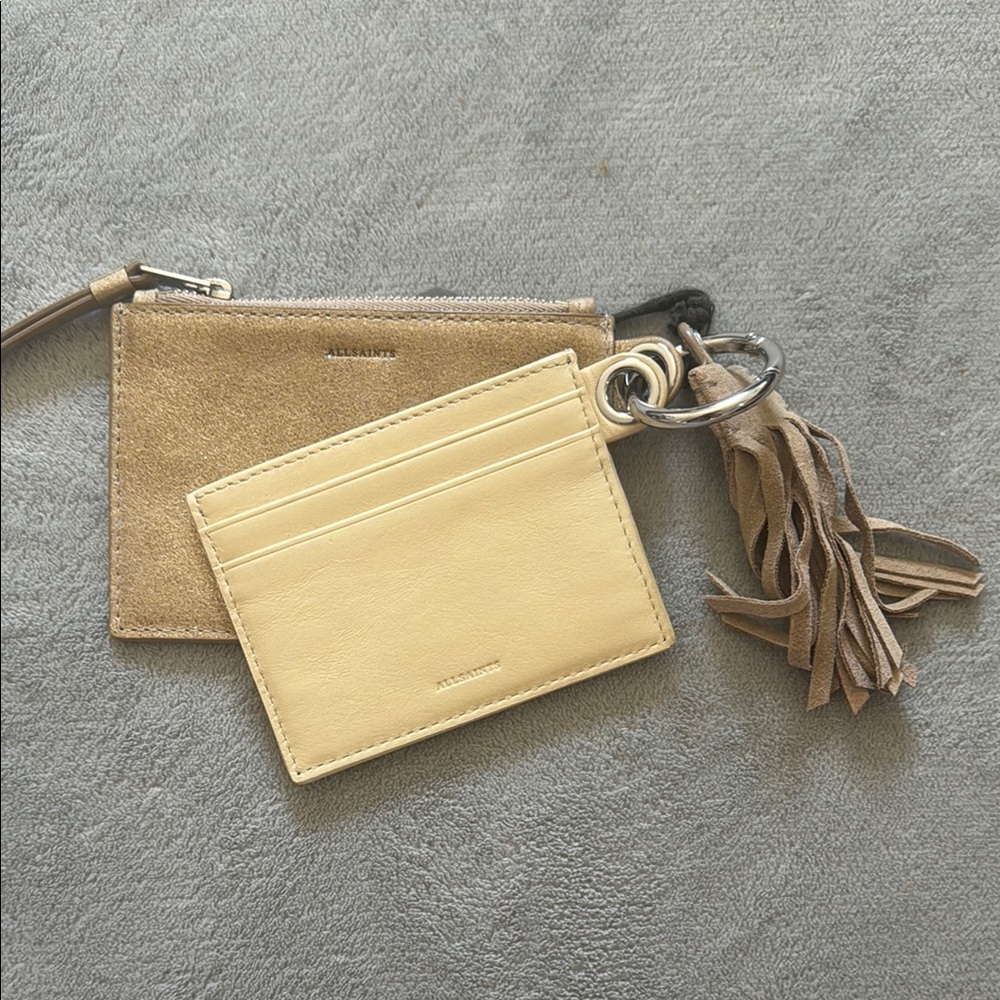 All Saints Beige and Taupe Card Holder with Tassel